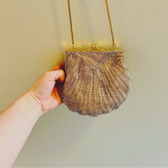 Valerie Stevens Beaded Shell Purse Gold Shell Clamshell Occasion Vintage 90s - Picture 4 of 6